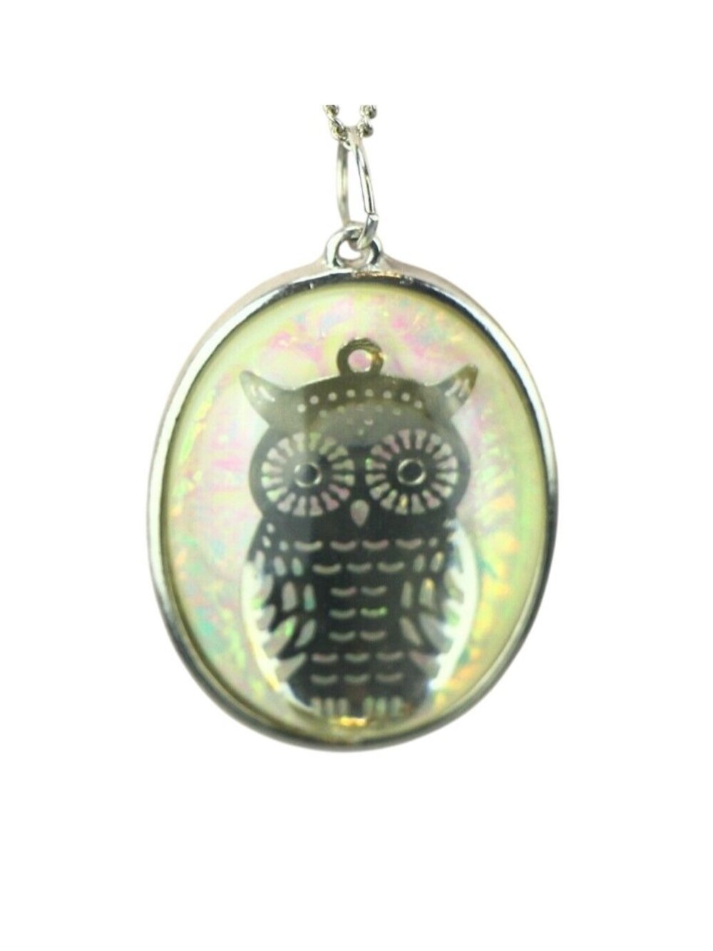 Kohl's Necklace Long Silver-Tone with Opalescent Owl Pendant #1198